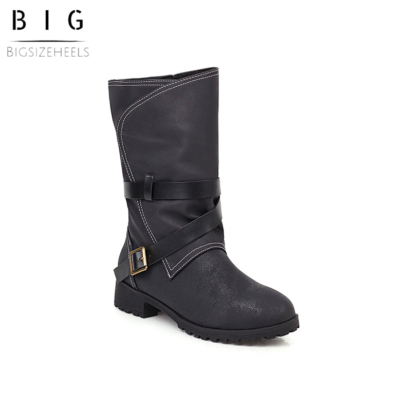 Bigsizeheels Metallic embellished low-heel women's boots - Black freeshipping - bigsizeheel®-size5-size15 -All Plus Sizes Available!