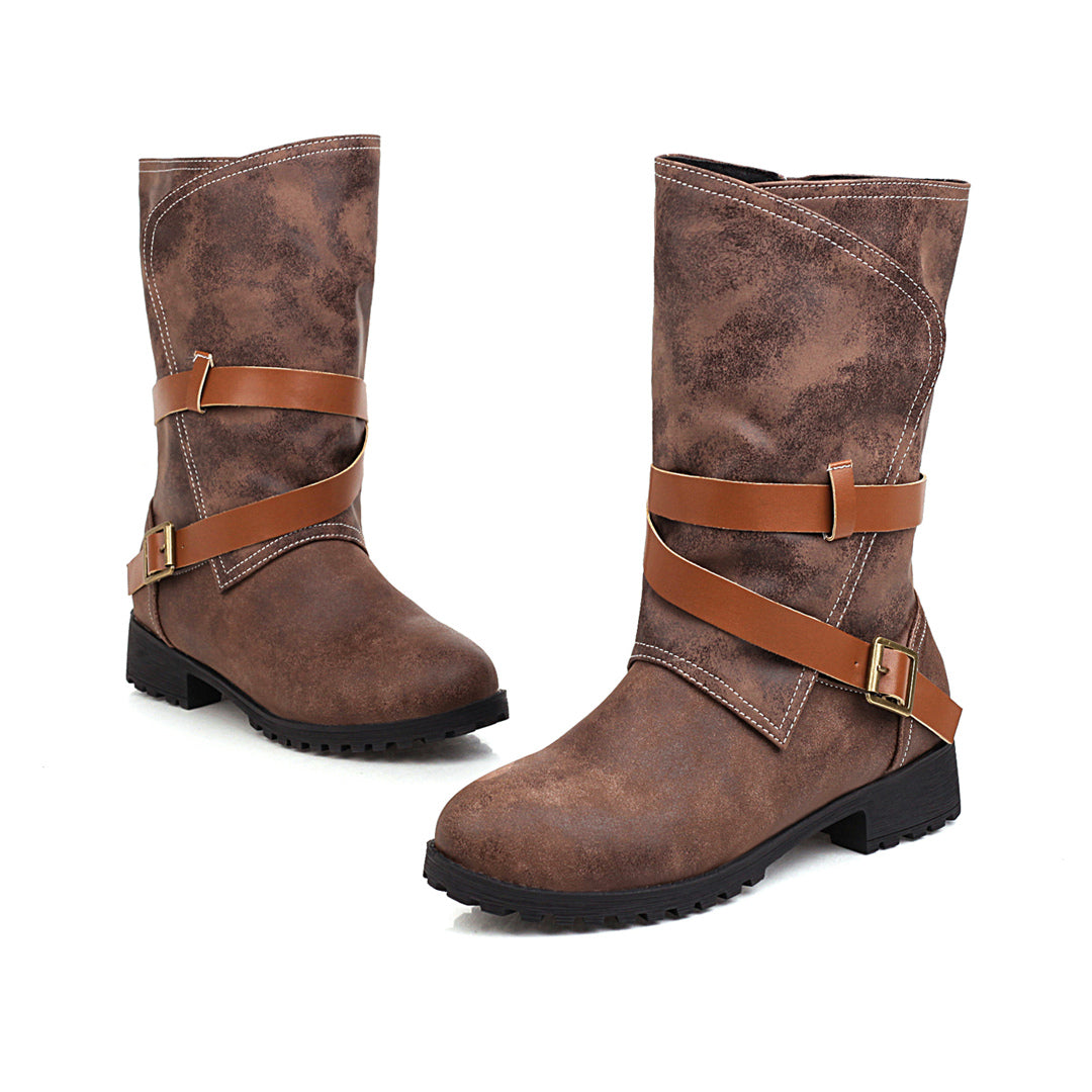 Bigsizeheels Metallic embellished low-heel women's boots - Brown freeshipping - bigsizeheel®-size5-size15 -All Plus Sizes Available!