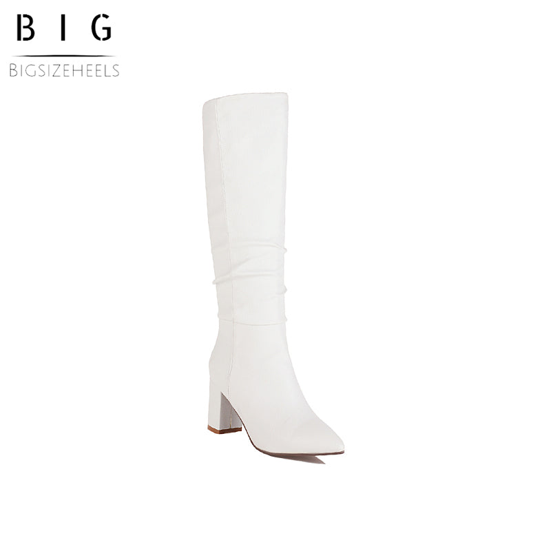 Bigsizeheels Pointed-toe boots with thick boots-White freeshipping - bigsizeheel®-size5-size15 -All Plus Sizes Available!