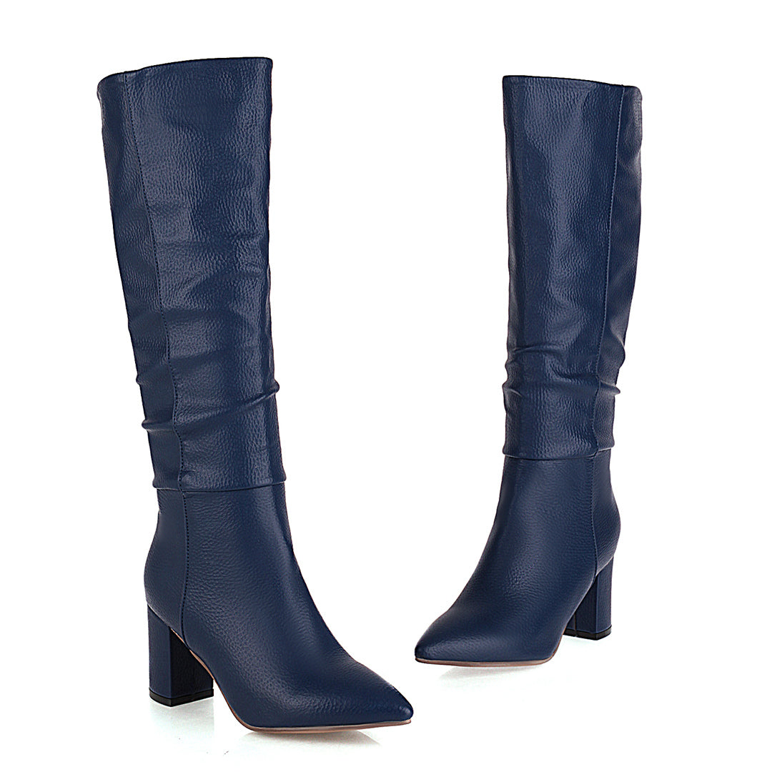 Bigsizeheels Pointed-toe boots with thick boots-Blue freeshipping - bigsizeheel®-size5-size15 -All Plus Sizes Available!