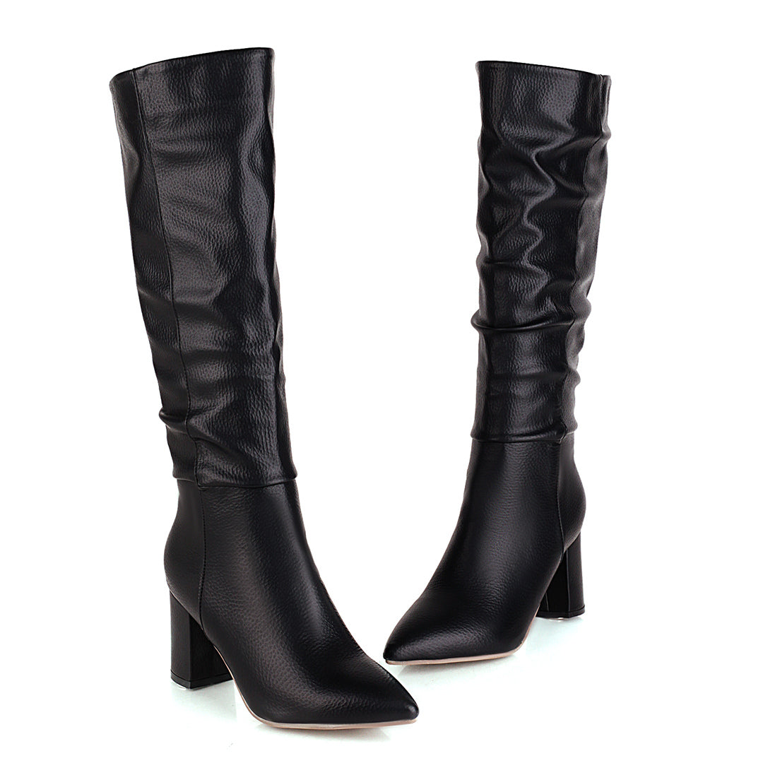 Bigsizeheels Pointed-toe boots with thick boots-Black freeshipping - bigsizeheel®-size5-size15 -All Plus Sizes Available!