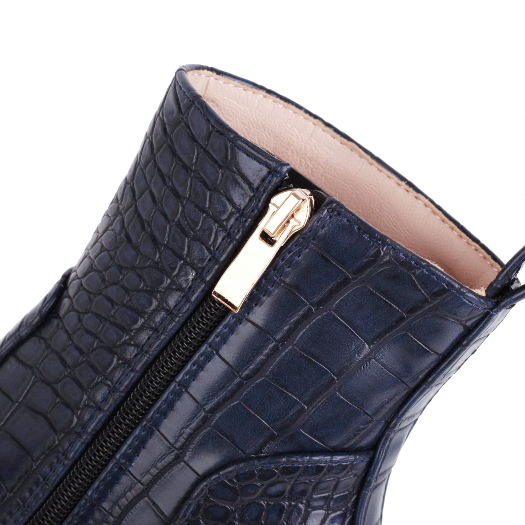 Bigsizeheels Fashion chunky heel platform side zipper boots - Blue-plus size/size 15