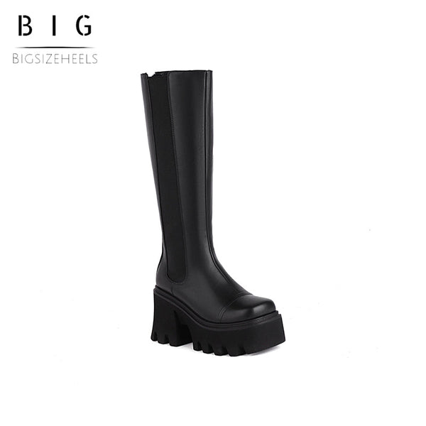 Bigsizeheels Diablo retro one word buckle fashion boots - Black freeshipping - bigsizeheel®-size5-size15 -All Plus Sizes Available!