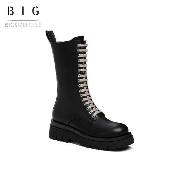 Bigsizeheels Simple solid color tethered Martin boots - Black freeshipping - bigsizeheel®-size5-size15 -All Plus Sizes Available!