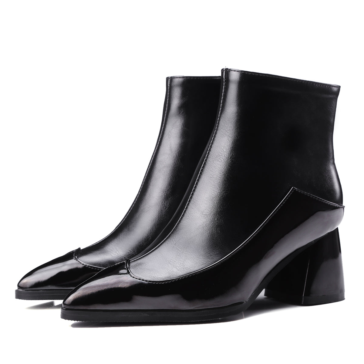 Bigsizeheels Bling shiny leather colorblock boots- Black/plus size boots