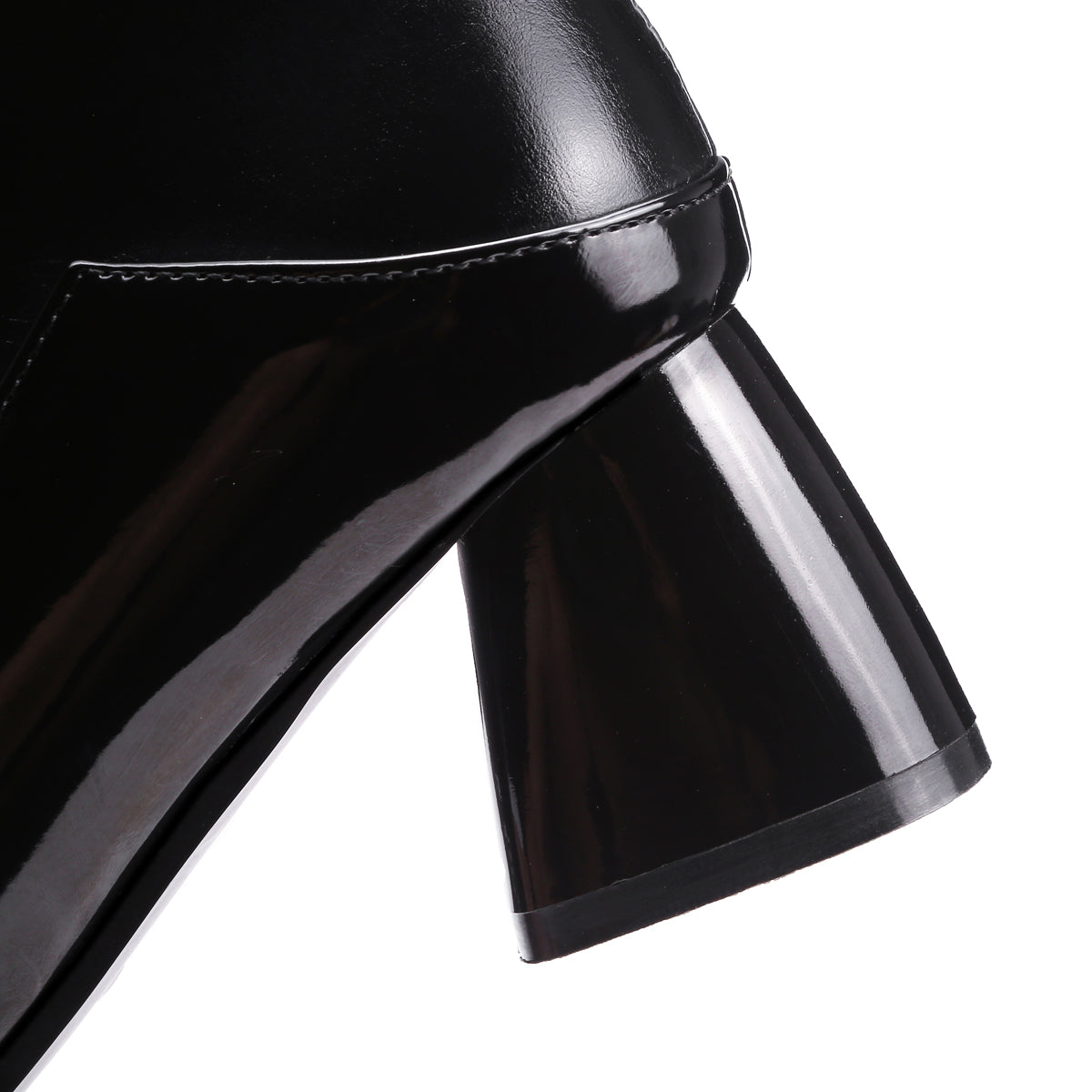 Bigsizeheels Bling shiny leather colorblock boots- Black/plus size boots