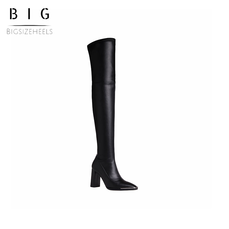Bigsizeheels Patent leather sexy chunky heel square toe boots - Black freeshipping - bigsizeheel®-size5-size15 -All Plus Sizes Available!