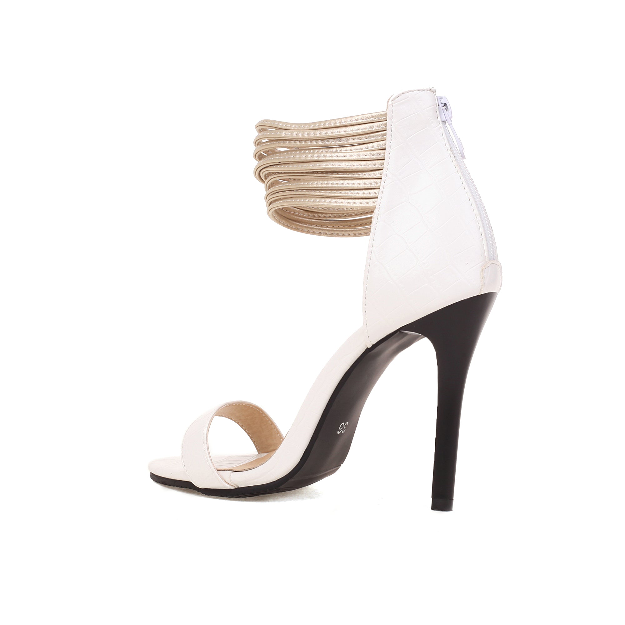Bigsizeheels Stiletto Heel Pointed Toe Leather Lace Up Sandals - White best oversized womens heels are from bigsizeheels®