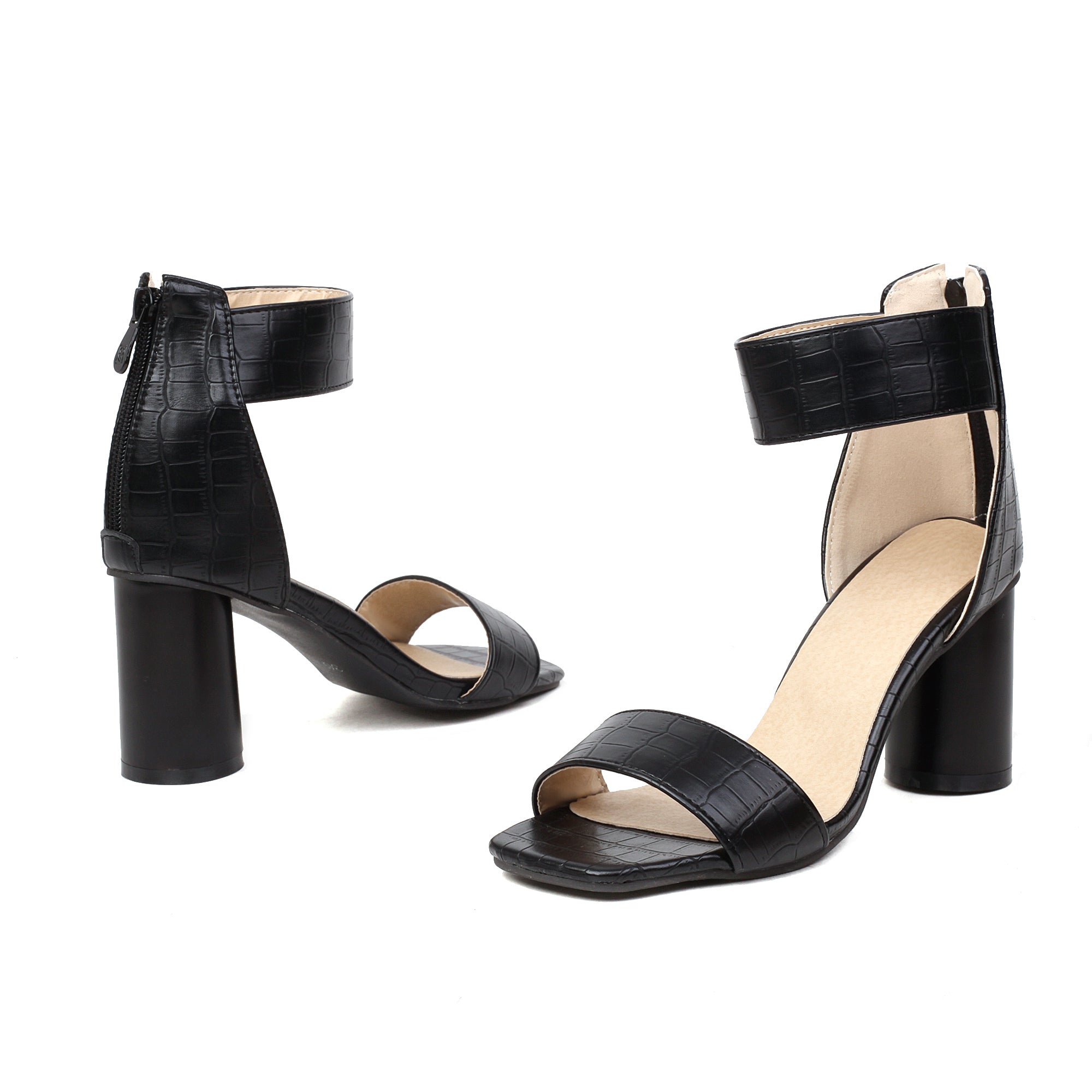 Bigsizeheels Chunky Heel Round Toe T Strap Heels - Black best oversized womens heels are from bigsizeheels®