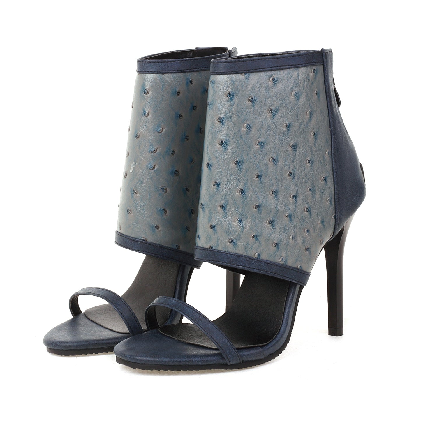 Bigsizeheels Stiletto Heel Zipper Suede Upper Ankle Strap Sandals - Blue best oversized womens heels are from bigsizeheel®
