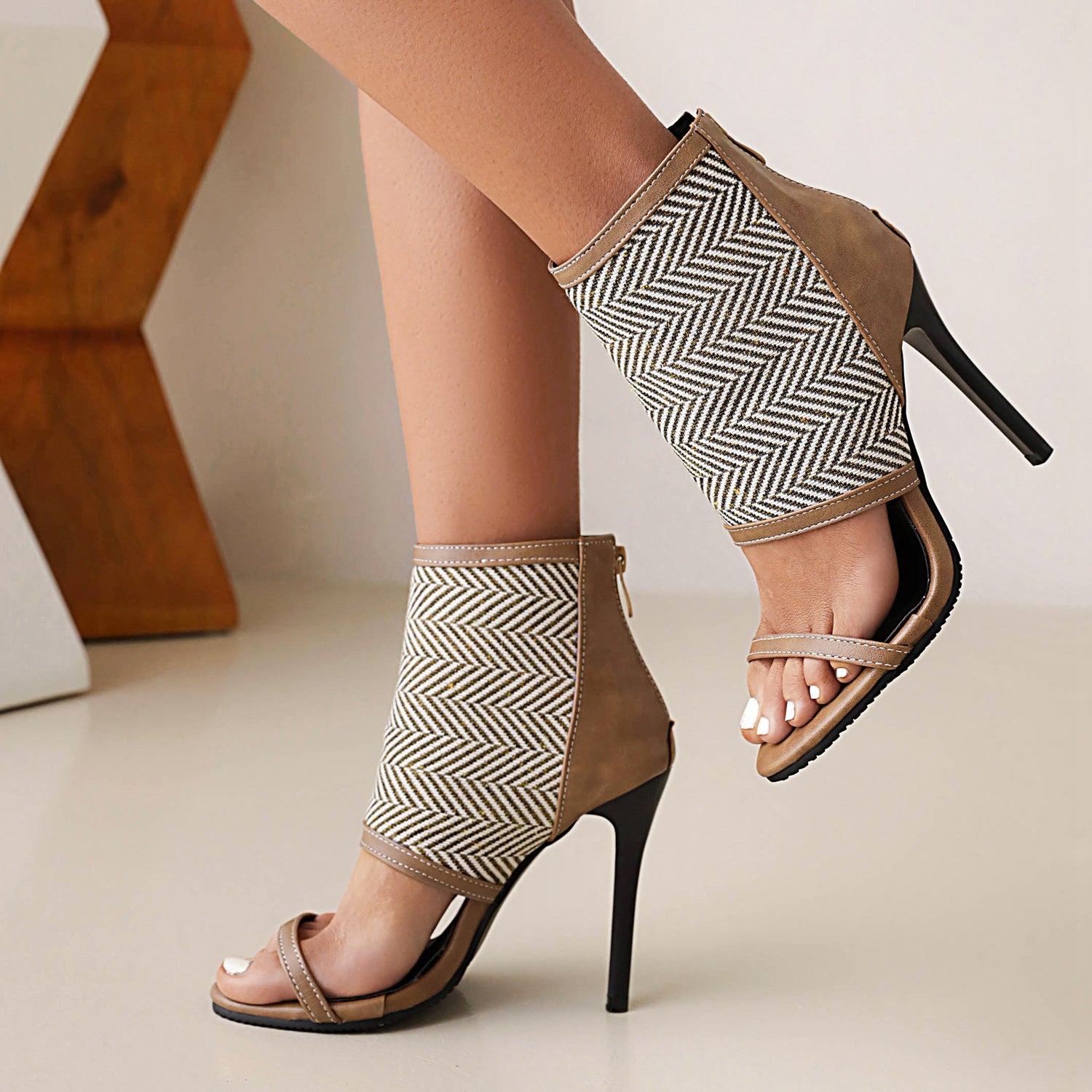 Bigsizeheels Stiletto Heel Zipper Suede Upper Ankle Strap Sandals - Gray best oversized womens heels are from bigsizeheel®