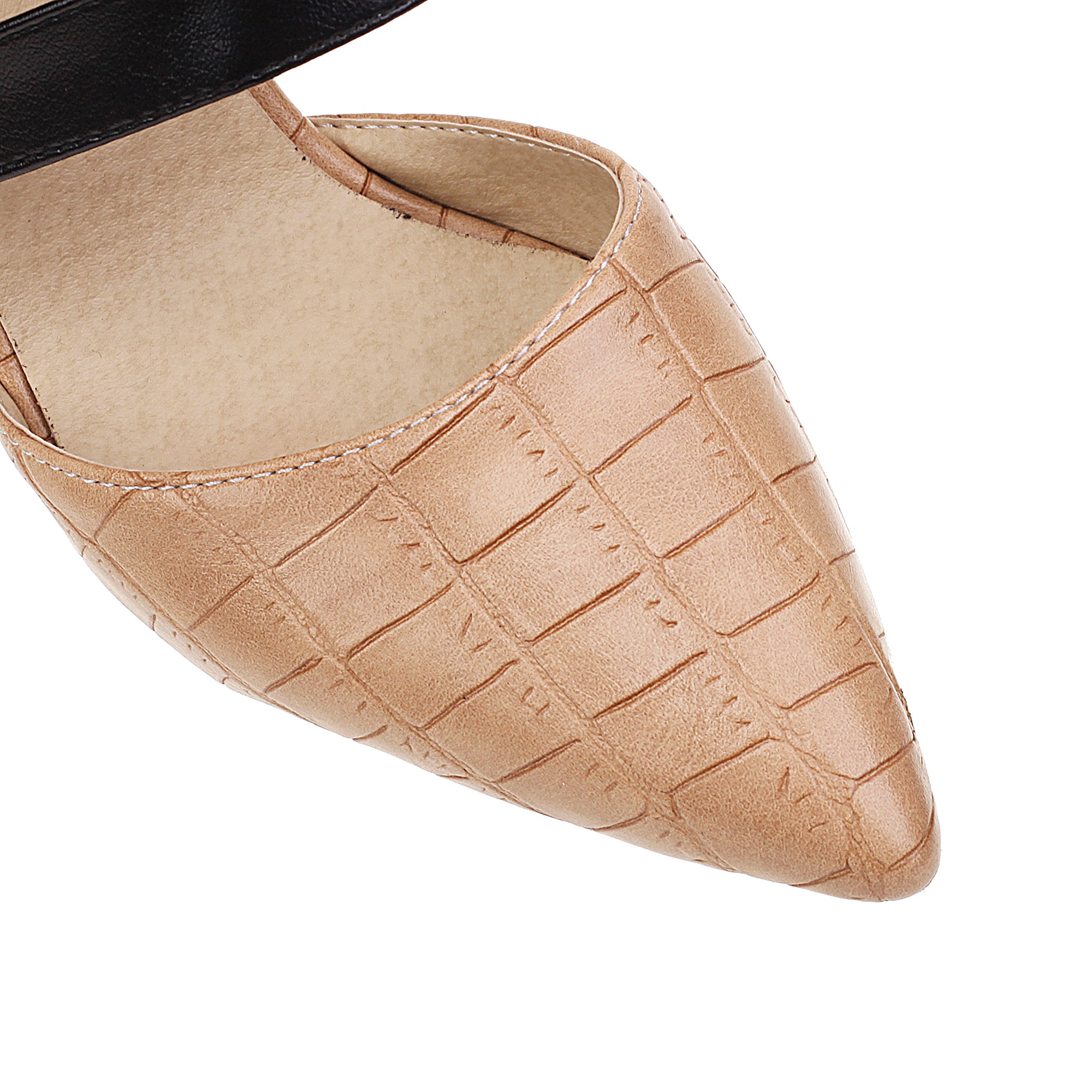 Bigsizeheels T Strap Pointed Toe_Stiletto Heels Sandals - Apricot best oversized womens heels from bigsizeheel®