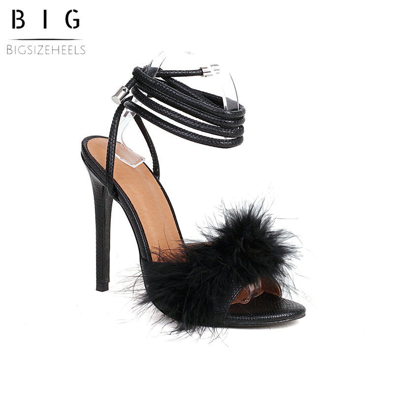 Fashion Rabbit Fur Sexy Stiletto Sandals - Black best sexy stiletto sandals are from bigsizeheels®