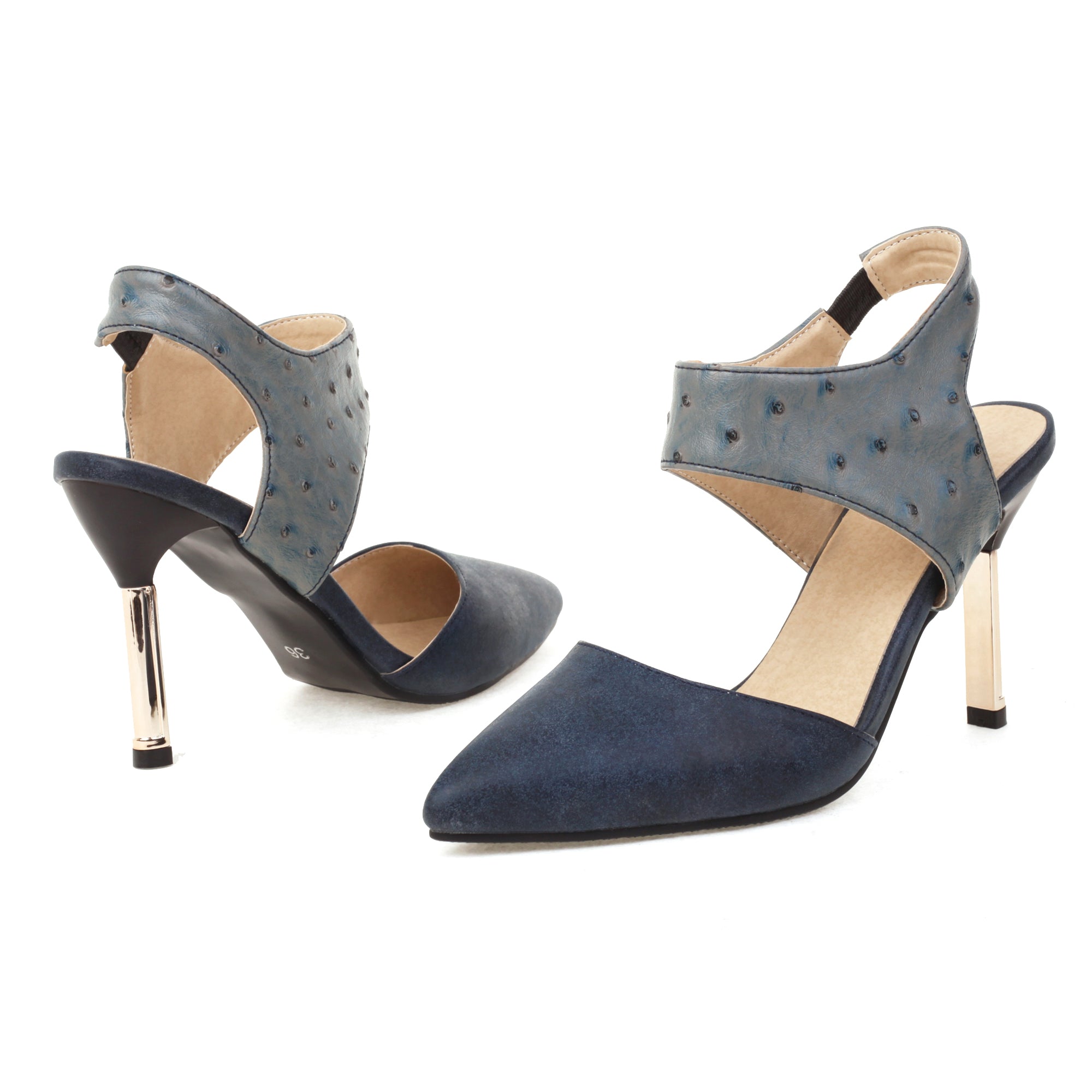 Bigsizeheels Slingback Peep Toe Stiletto Heel Sandals - Blue best oversized womens heels are from bigsizeheel®