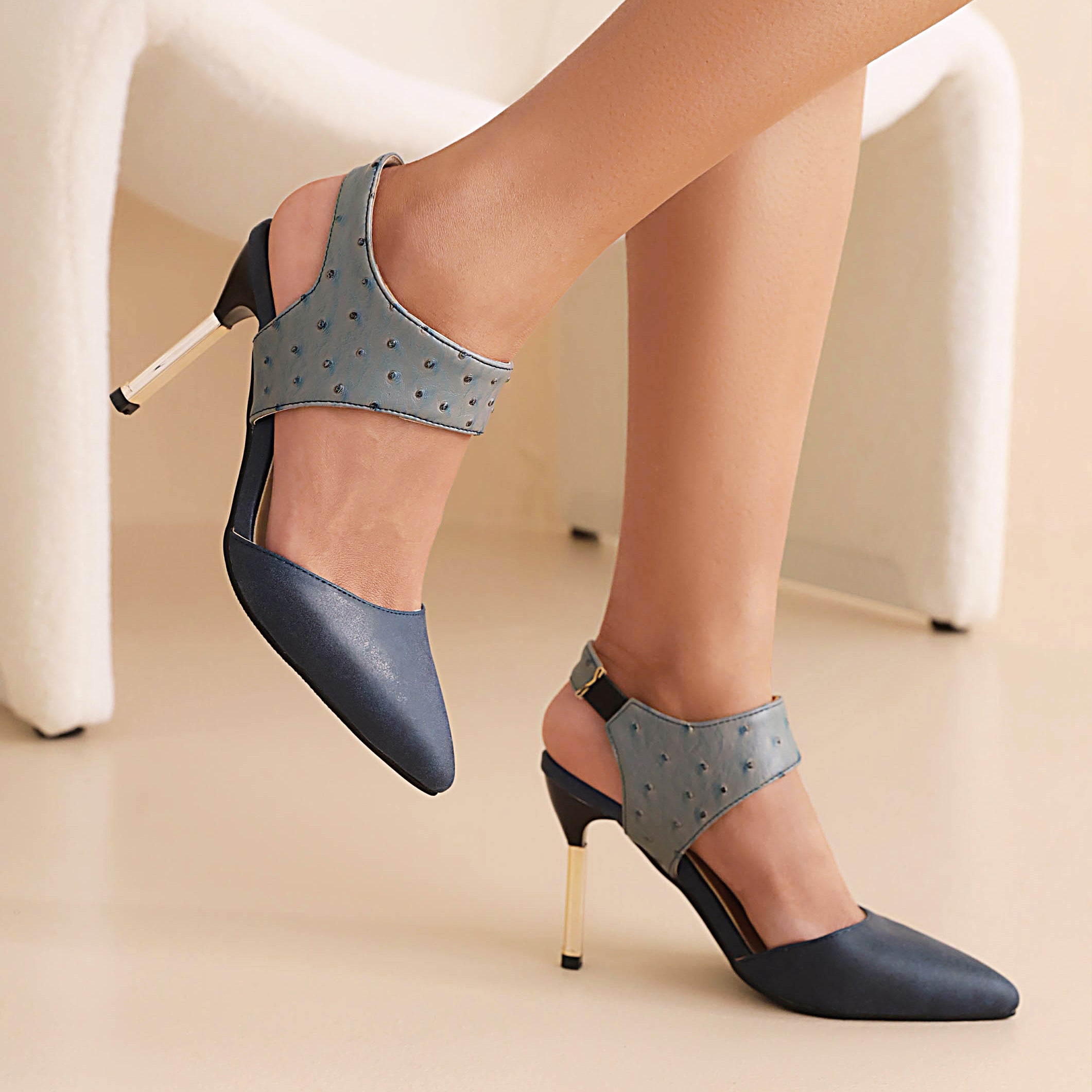 Bigsizeheels Slingback Peep Toe Stiletto Heel Sandals - Blue best oversized womens heels are from bigsizeheel®
