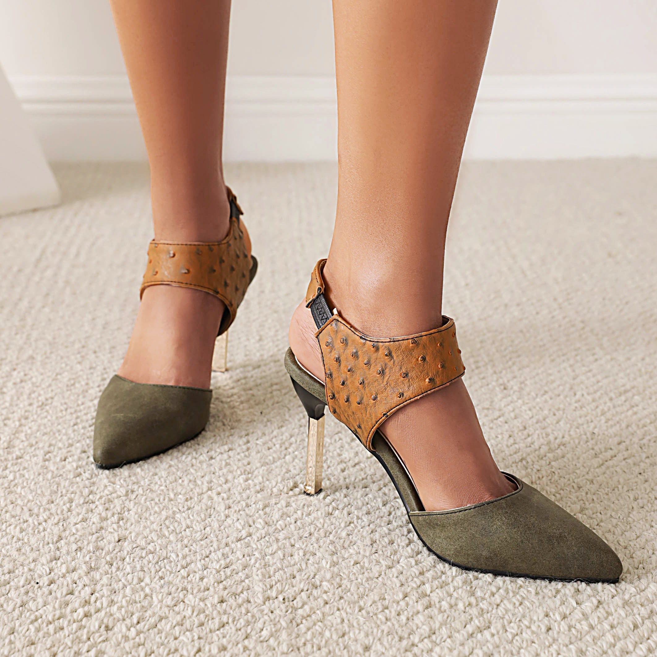 Bigsizeheels Slingback Peep Toe Stiletto Heel Sandals - Green best oversized womens heels are from bigsizeheel®