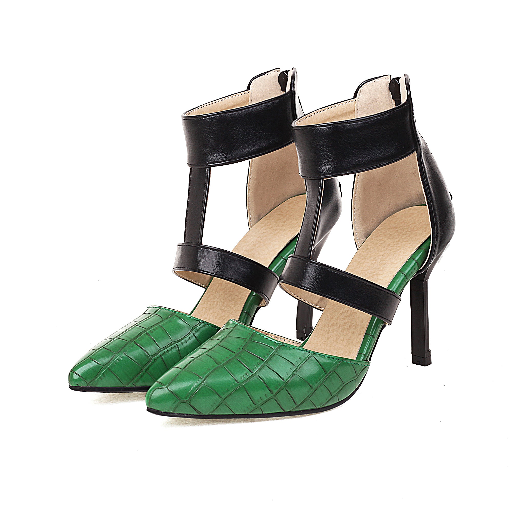 The Bigsizeheels T Strap Pointed Toe_Stiletto Heels Sandals - Green best oversized women heels from bigsizeheels