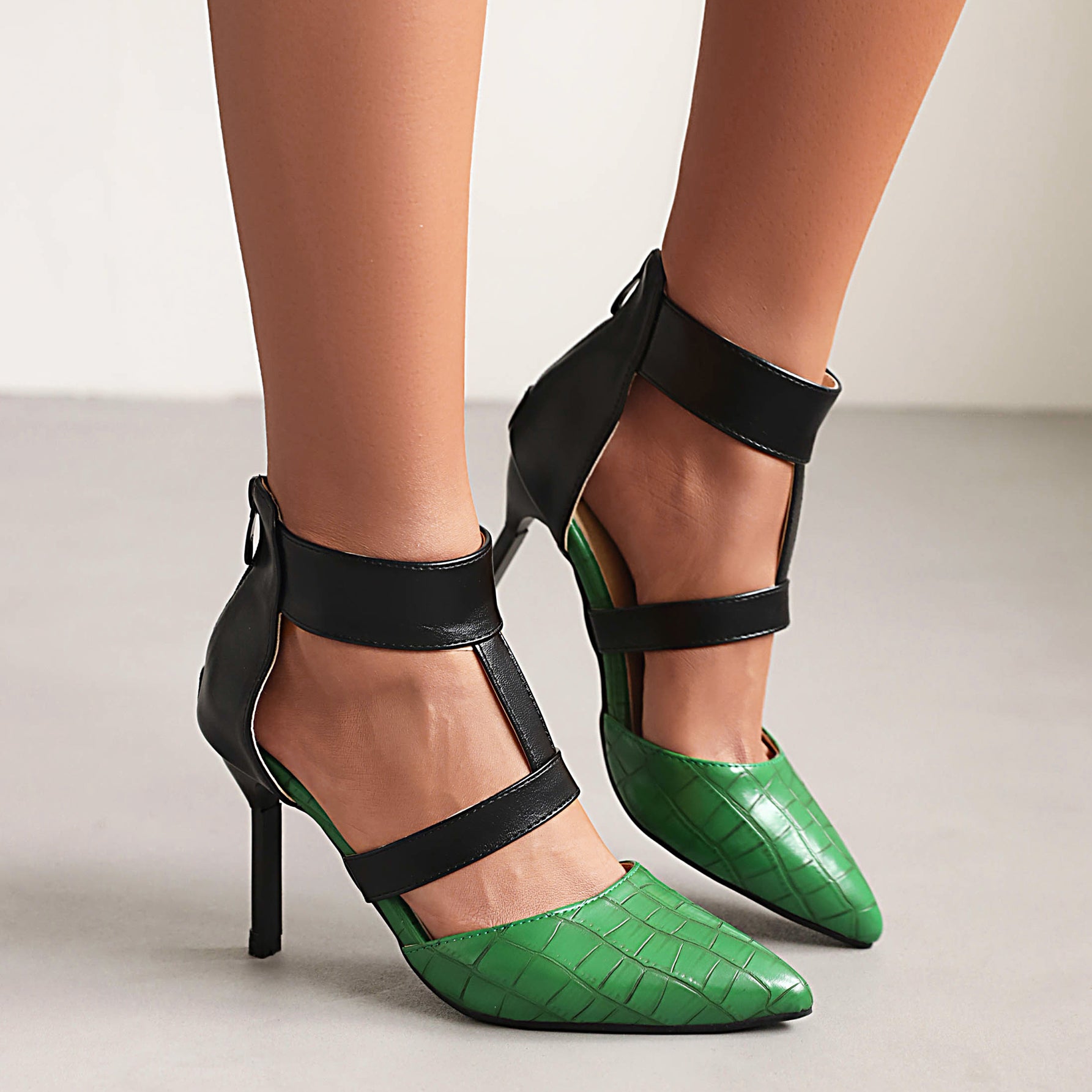 The Bigsizeheels T Strap Pointed Toe_Stiletto Heels Sandals - Green best oversized women heels from bigsizeheels