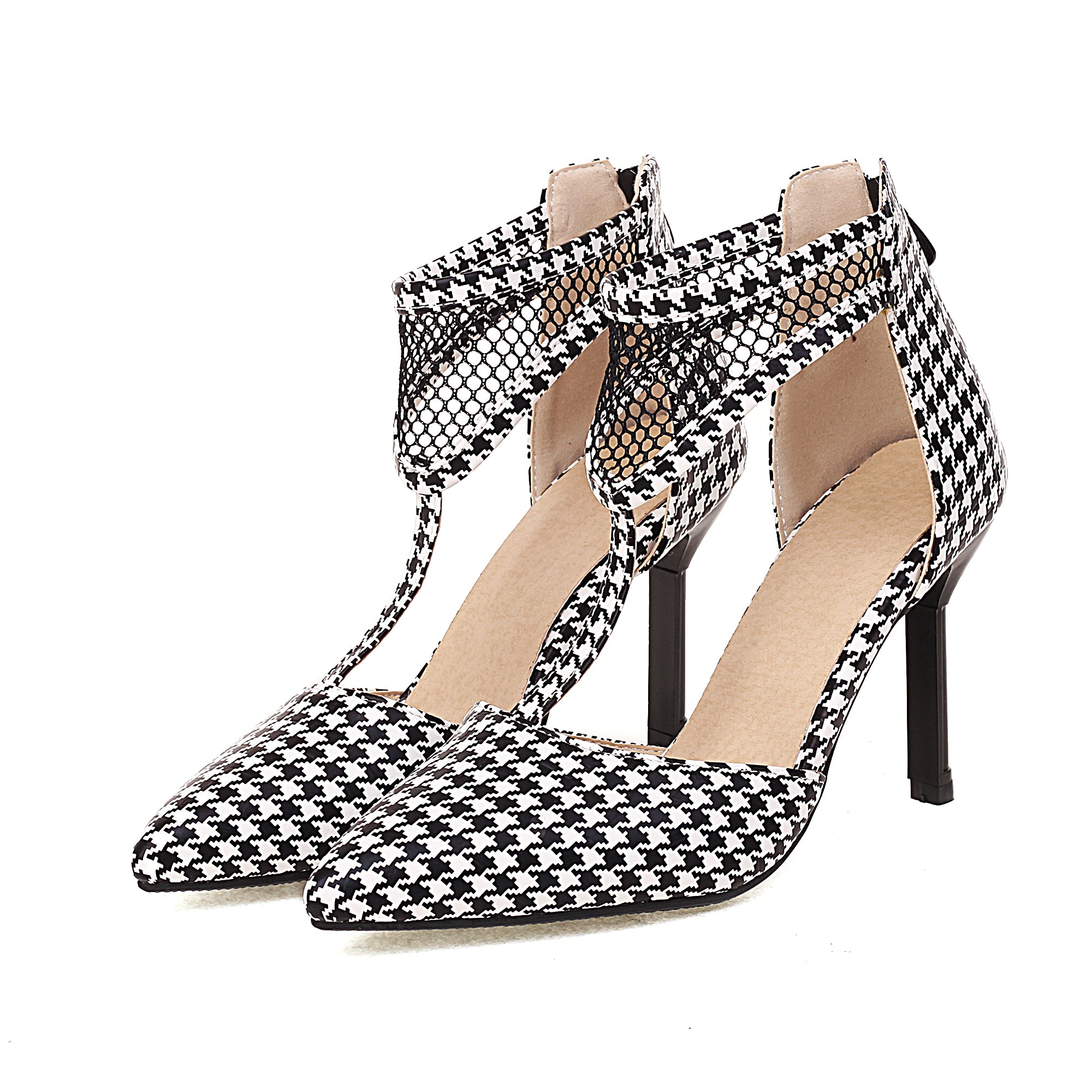 Bigsizeheels Cutout Mesh Ankle Strap High Heel Sandals - Lattice best oversized womens heels from bigsizeheel®