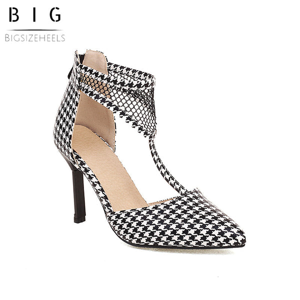 Bigsizeheels Cutout Mesh Ankle Strap High Heel Sandals - Lattice best oversized womens heels from bigsizeheel®
