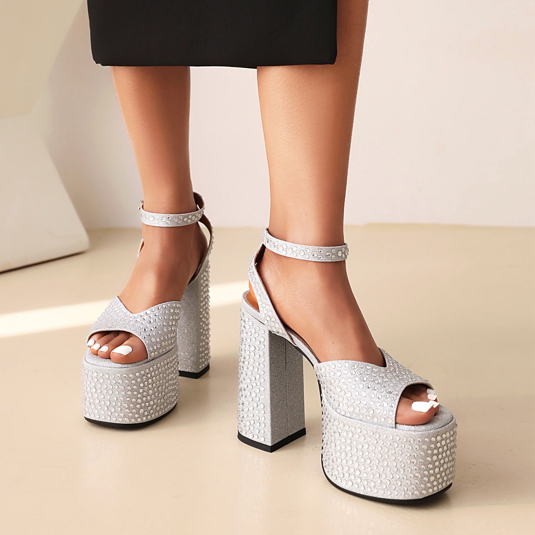 the Sexy Ankle Strap Chunky Heel Platform Sandals-Silver best platfrom sandals are from bigsizeheels