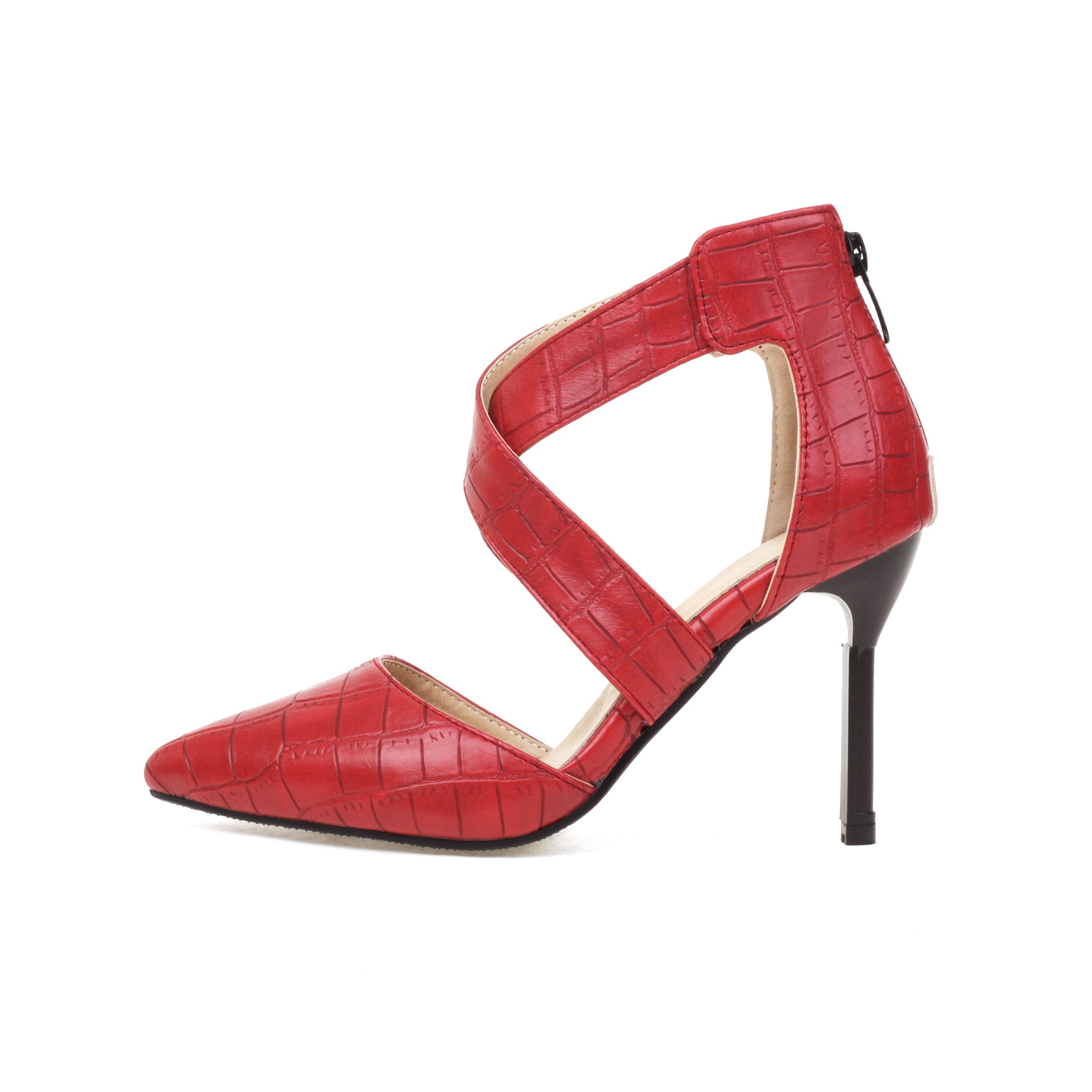 Bigsizeheels Cross Strap Pointed Toe Stiletto Heels Sandals - Red best oversized womens heels from bigsizeheel®