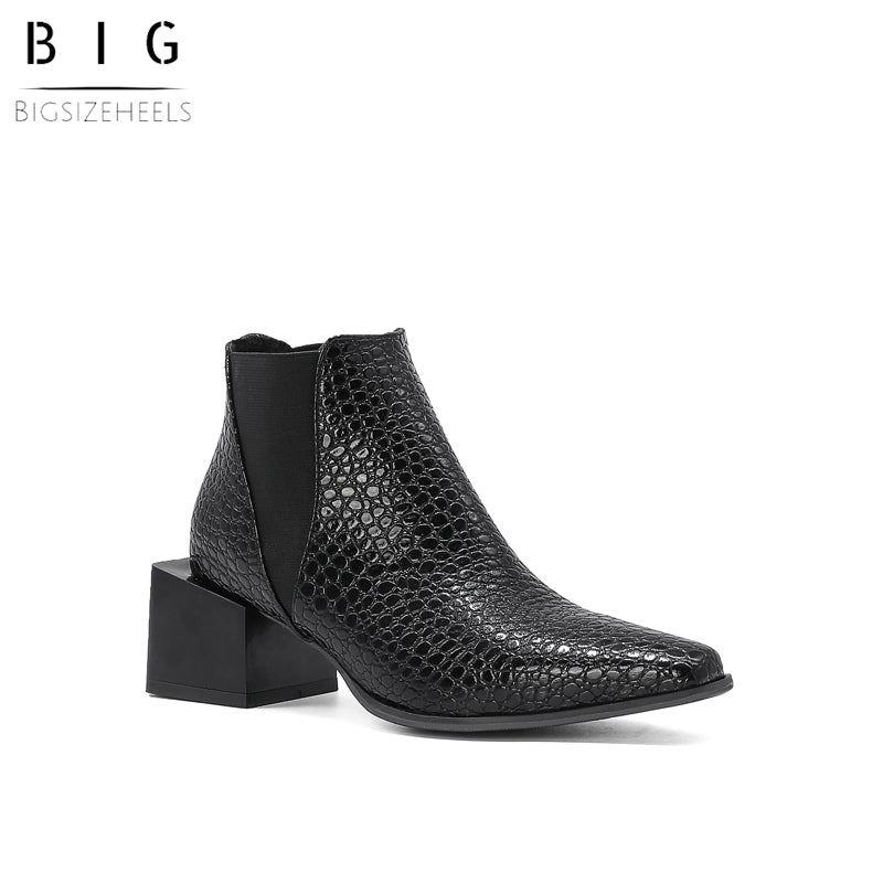 Bigsizeheels Retro cowboy slip-on ankle boots - Black freeshipping - bigsizeheel®-size5-size15 -All Plus Sizes Available!