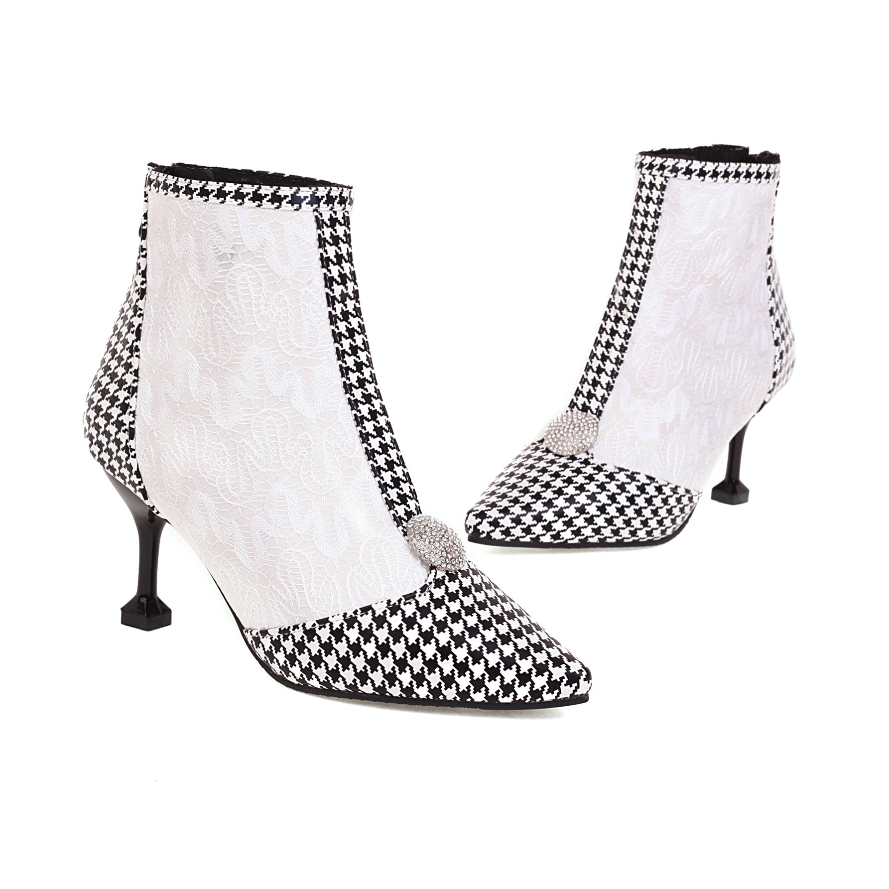 Bigsizeheels Pointed-toe Classy Ankle Boots - Houndstooth freeshipping - bigsizeheel®-size5-size15 -All Plus Sizes Available!