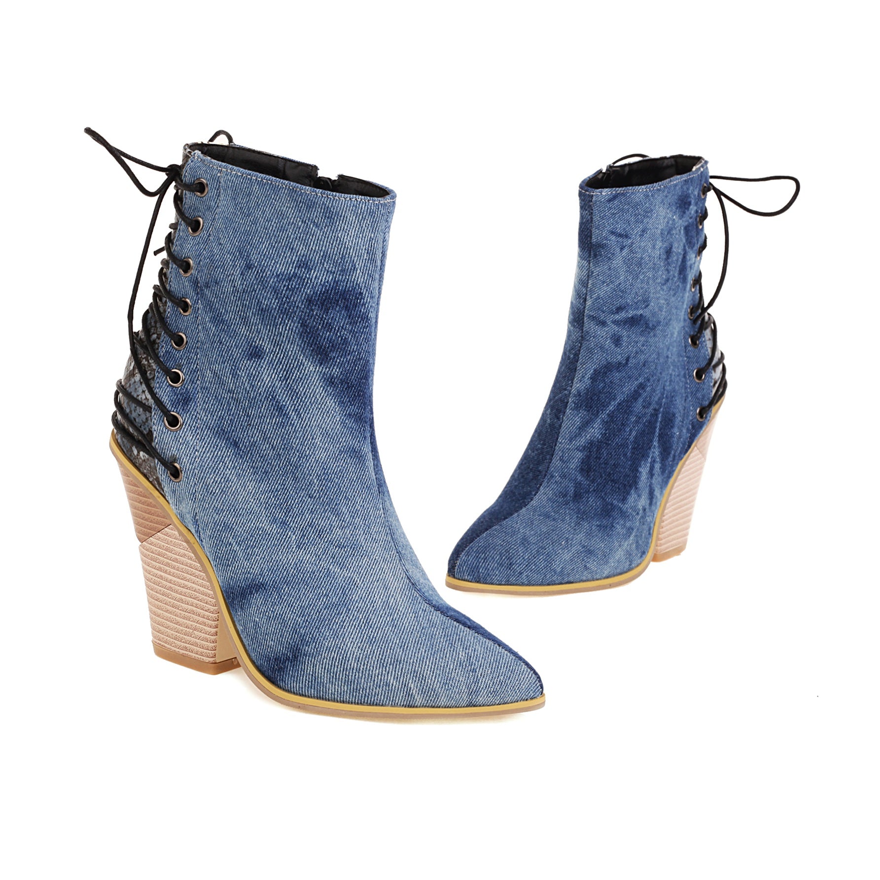 Bigsizeheels Stitched lace-up pointed ankle boots - Blue freeshipping - bigsizeheel®-size5-size15 -All Plus Sizes Available!