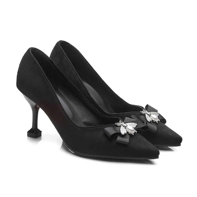 Bigsizeheels Velvet bow stilettos - Black freeshipping - bigsizeheel®-size5-size15 -All Plus Sizes Available!