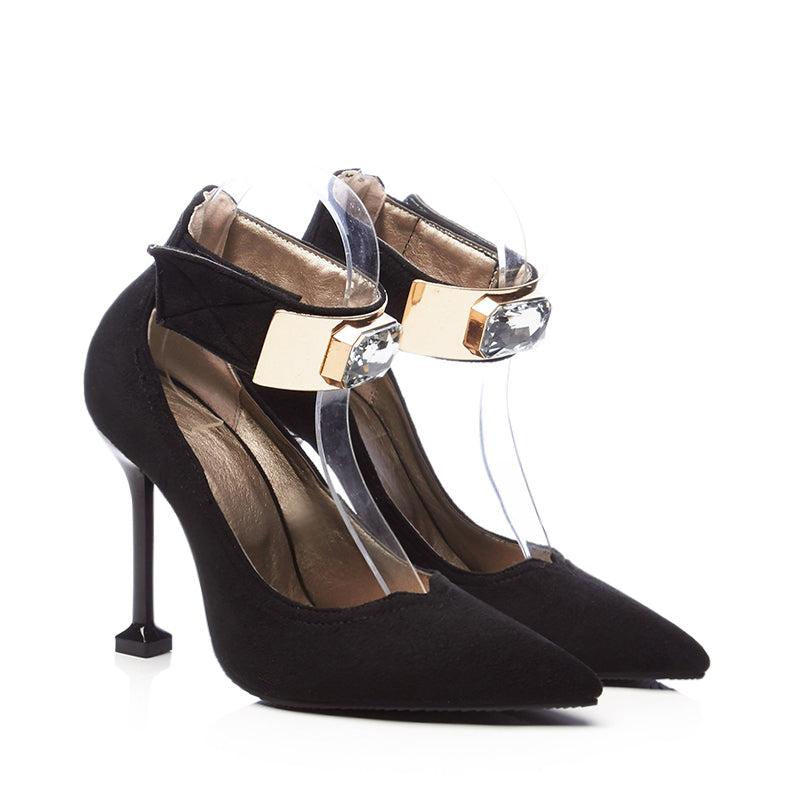 Bigsizeheels Metal trimmed pointy heels- Black freeshipping - bigsizeheel®-size5-size15 -All Plus Sizes Available!