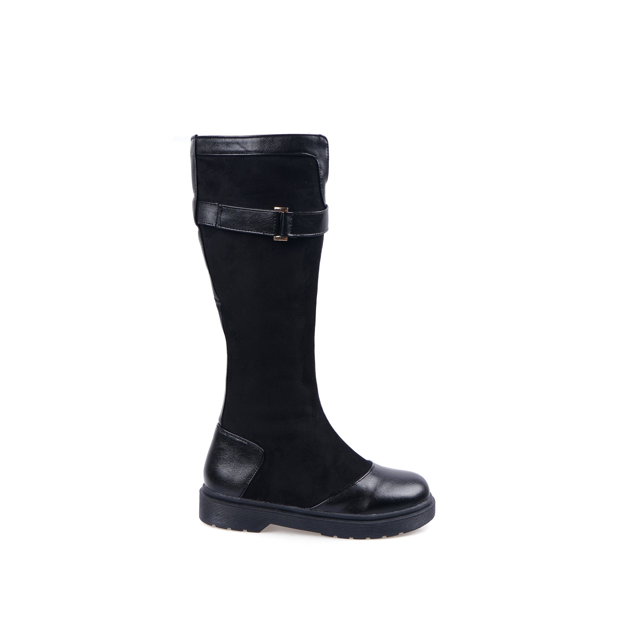 Bigsizeheels Round toe flat side zipper boots - Black freeshipping - bigsizeheel®-size5-size15 -All Plus Sizes Available!