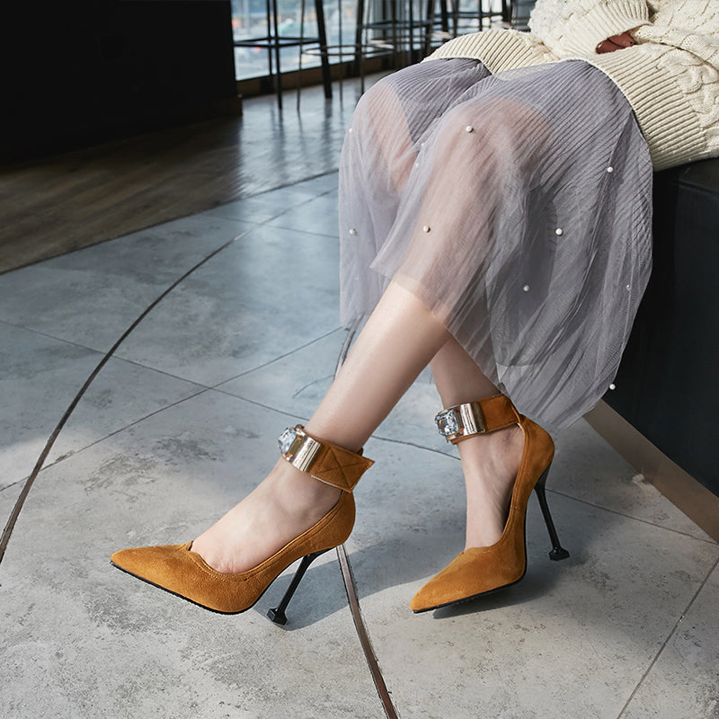 Bigsizeheels Metal trimmed pointy heels- Yellow freeshipping - bigsizeheel®-size5-size15 -All Plus Sizes Available!