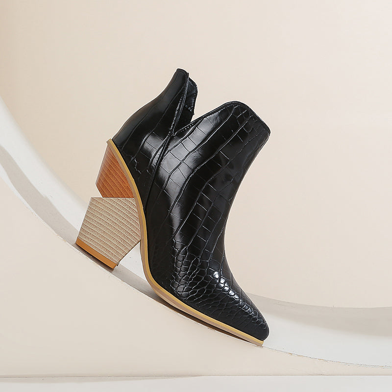 Bigsizeheels Chelsea wooden heel ankle boots - Black freeshipping - bigsizeheel®-size5-size15 -All Plus Sizes Available!