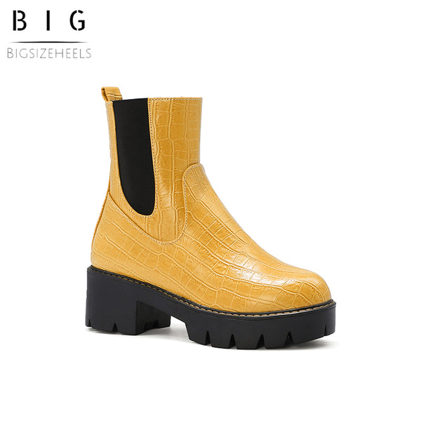 Bigsizeheels Street side zipper big head Martin boots - Yellow freeshipping - bigsizeheel®-size5-size15 -All Plus Sizes Available!