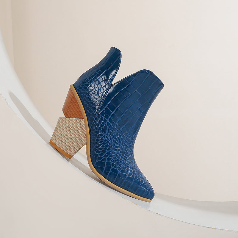 Bigsizeheels Chelsea wooden heel ankle boots - Blue freeshipping - bigsizeheel®-size5-size15 -All Plus Sizes Available!