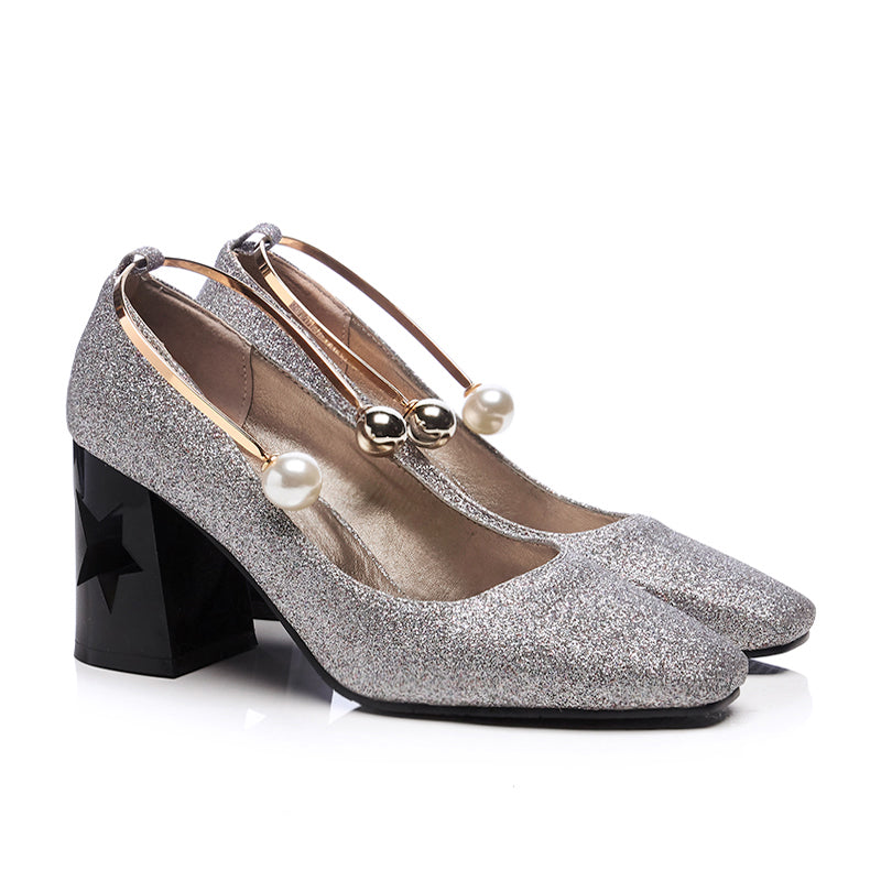 Bigsizeheels Sexy square toe thick heels work shoes - Light gray freeshipping - bigsizeheel®-size5-size15 -All Plus Sizes Available!