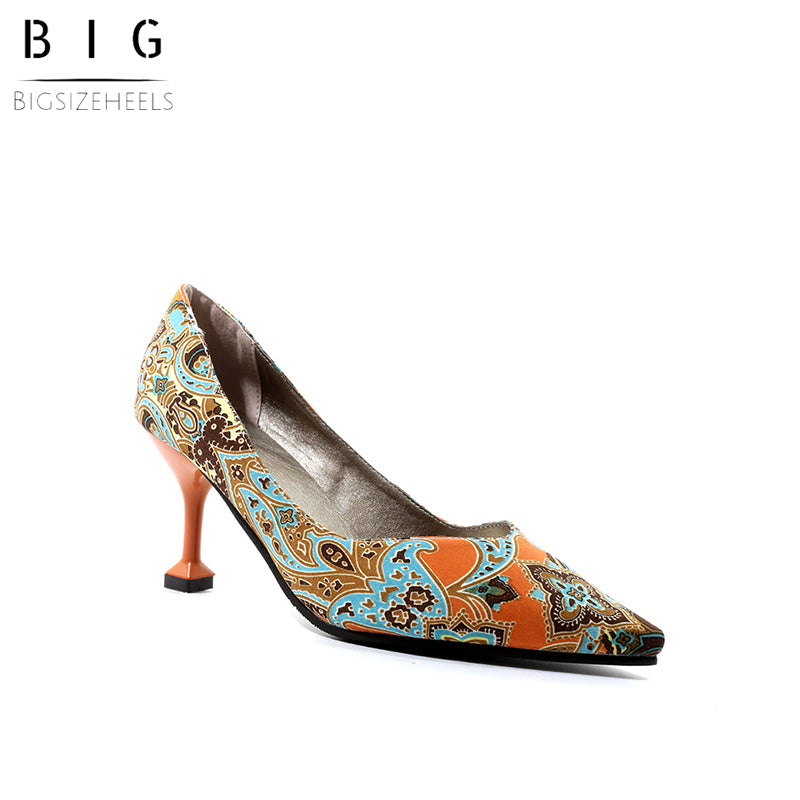 Bigsizeheels National style color thin heel shoes - Orange freeshipping - bigsizeheel®-size5-size15 -All Plus Sizes Available!