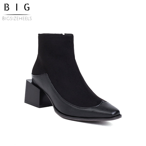 Bigsizeheels Stone pattern profiled heel ankle boots - Black freeshipping - bigsizeheel®-size5-size15 -All Plus Sizes Available!