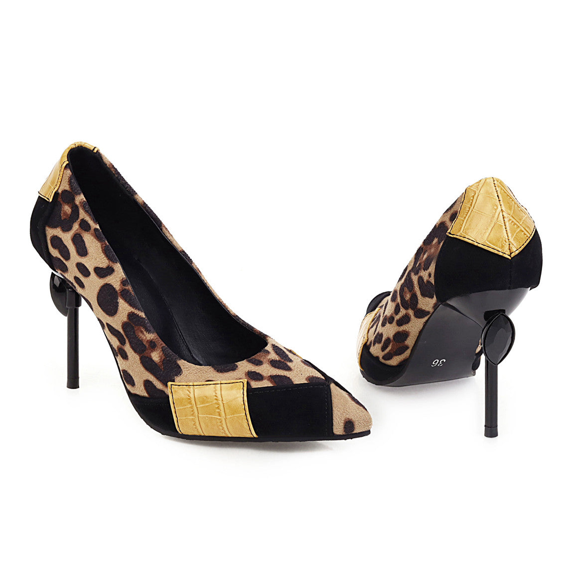 Bigsizeheels Stylish Leopard Slip-On Stiletto Heel Pointed Toe Sexy Thin Shoes - Black Leopard freeshipping - bigsizeheel®-size5-size15 -All Plus Sizes Available!