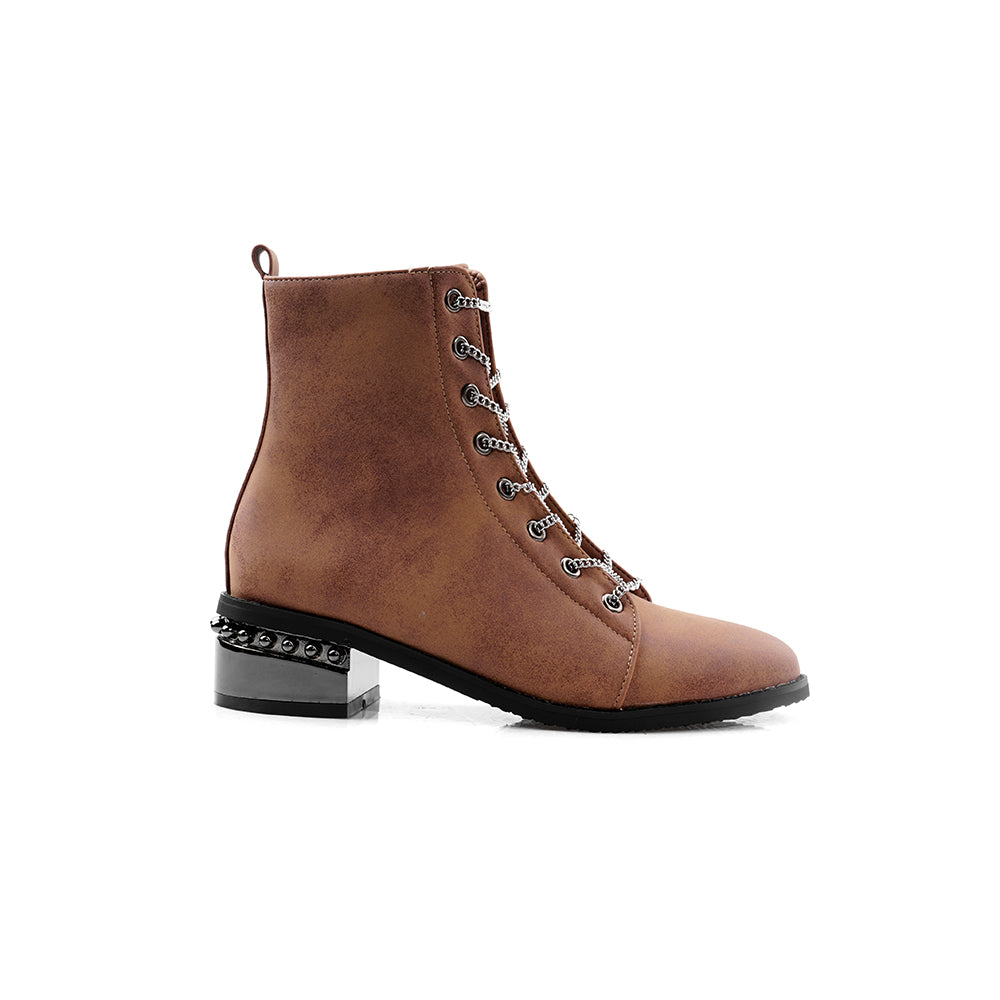 Bigsizeheels Round toe flat side zipper Martin boots - Brown freeshipping - bigsizeheel®-size5-size15 -All Plus Sizes Available!