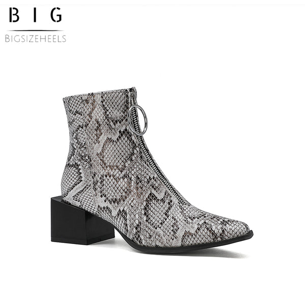 Bigsizeheels Metal circle fashion ankle boots - Snakeskin freeshipping - bigsizeheel®-size5-size15 -All Plus Sizes Available!
