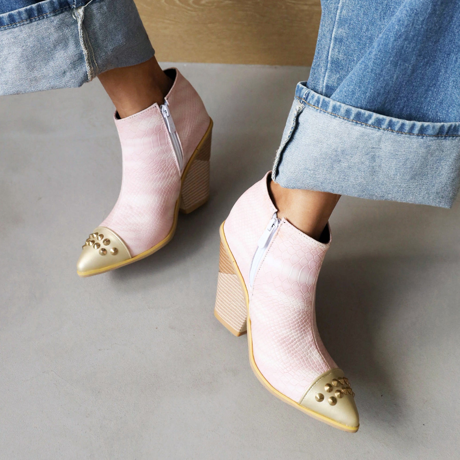 Bigsizeheels Trendy Chunky Heel Side Zipper Pointed Toe Casual Boots - Pink freeshipping - bigsizeheel®-size5-size15 -All Plus Sizes Available!