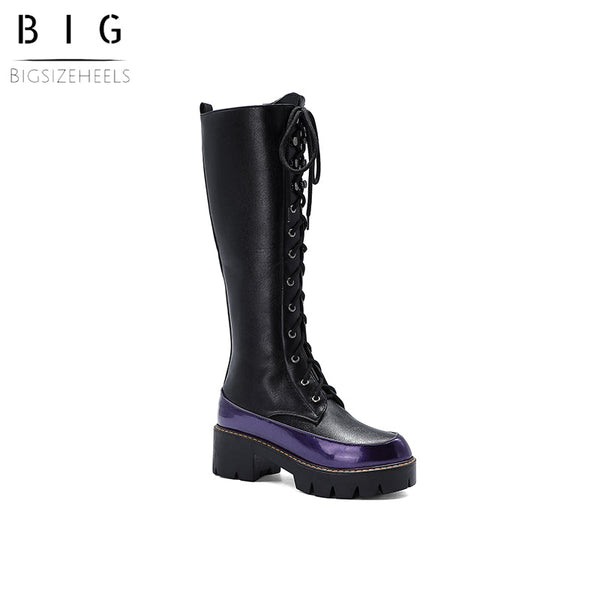 Bigsizeheels American thick soled side zipper boots - Black freeshipping - bigsizeheel®-size5-size15 -All Plus Sizes Available!