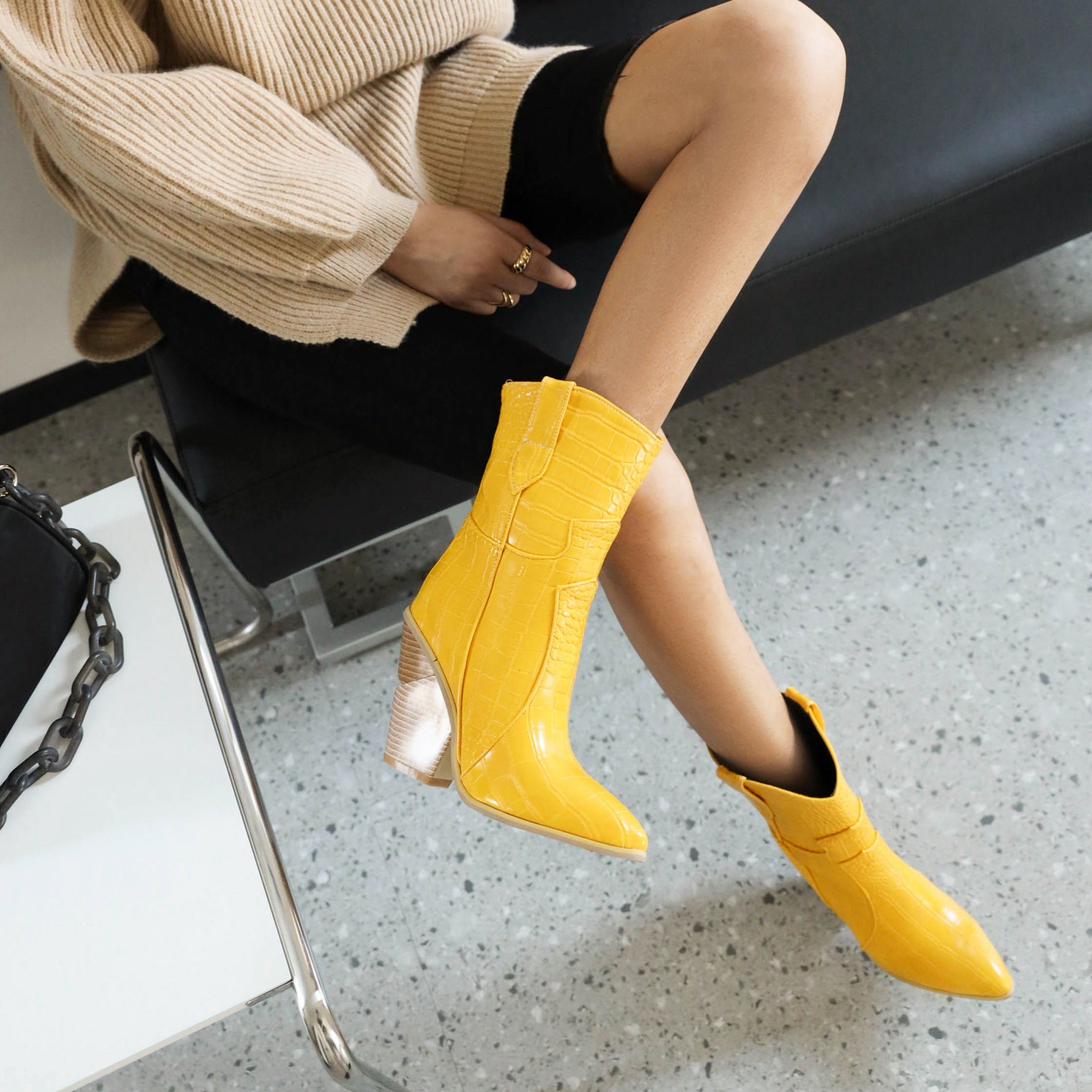 Bigsizeheels Sier magazine high heel ankle boots - Yellow freeshipping - bigsizeheel®-size5-size15 -All Plus Sizes Available!