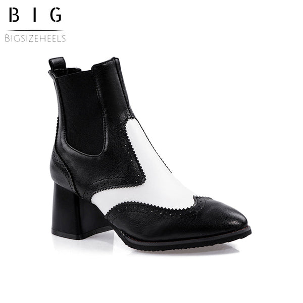 Bigsizeheels Snakeskin spliced slip-on ankle boots - Black freeshipping - bigsizeheel®-size5-size15 -All Plus Sizes Available!