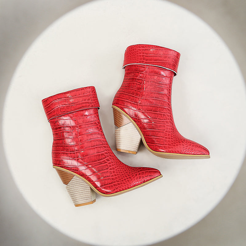 Bigsizeheels Stylish Pointed Toe Slip-On Western Boots - Red freeshipping - bigsizeheel®-size5-size15 -All Plus Sizes Available!