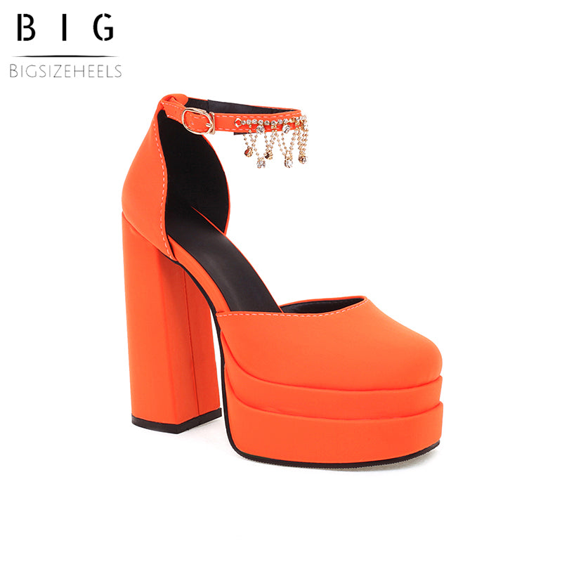 Bigsizeheels Sexy  Ankle Strap Platform Sandals - Orange