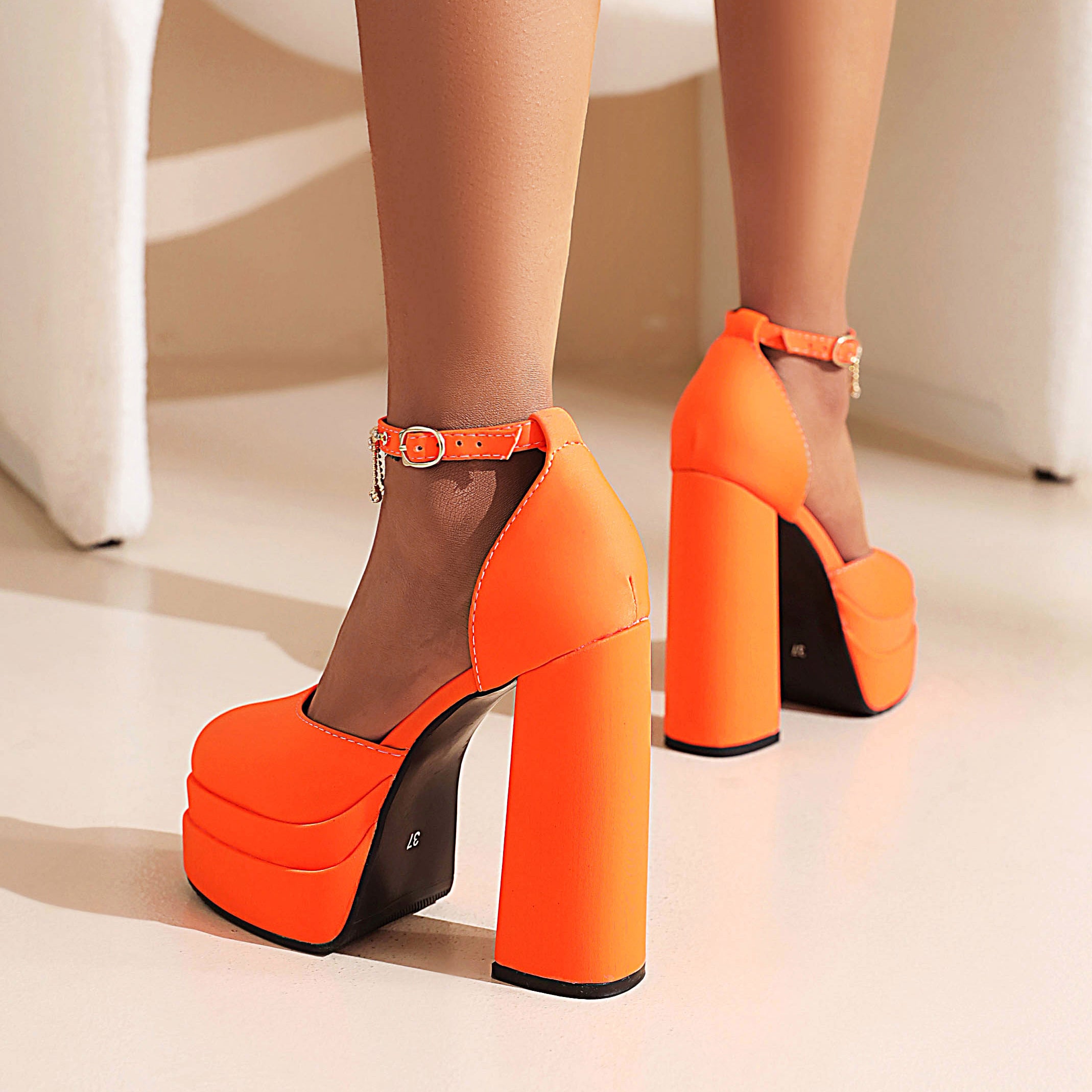 Bigsizeheels Sexy  Ankle Strap Platform Sandals - Orange