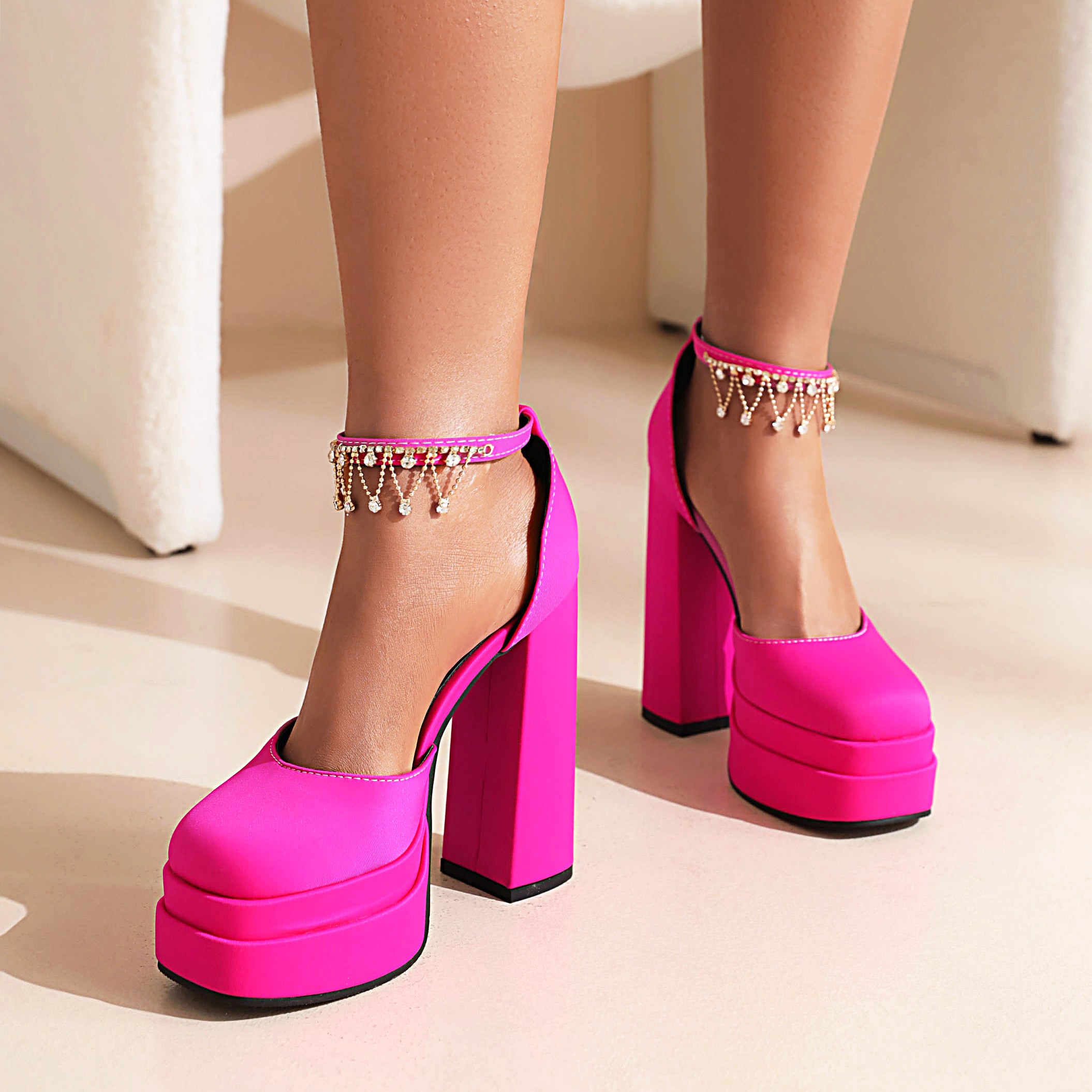 Bigsizeheels Sexy  Ankle Strap Platform Sandals - Rose